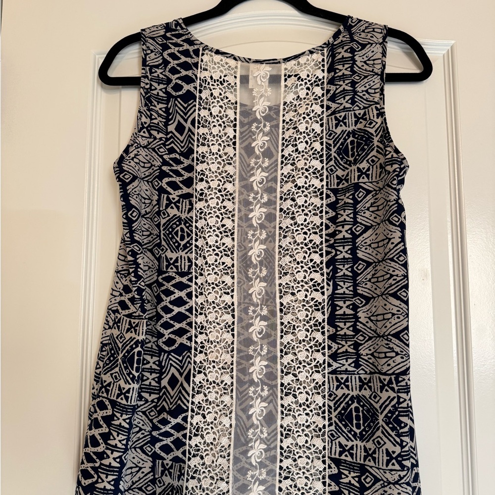 Pink Owl Navy and White Geometric Tank Top